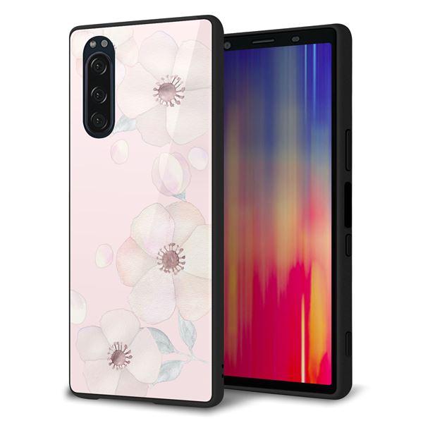 Xperia 5 SOV41 au 強化ガラス＆TPUスマホケース ガラプリ【SC949 ドゥ・フルール（オフピンク）】
