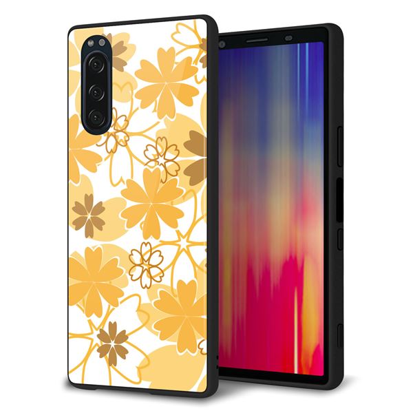 Xperia 5 SOV41 au 強化ガラス＆TPUスマホケース ガラプリ【VA959 重なり合う花　オレンジ】
