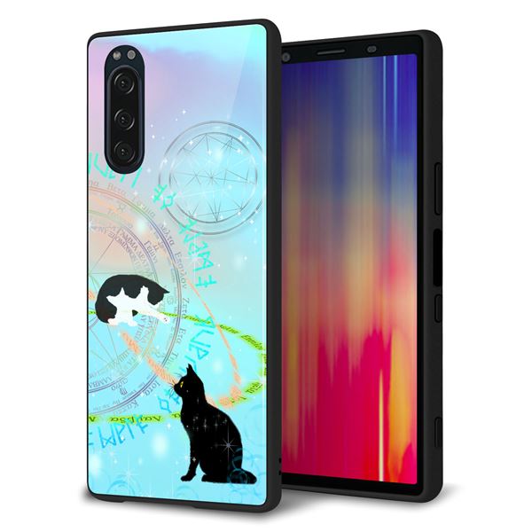 Xperia 5 SOV41 au 強化ガラス＆TPUスマホケース ガラプリ【YJ329 魔法陣猫　キラキラ　パステル】