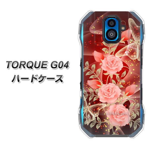 TORQUE G04 au VA824 魅惑の蝶とピンクのバラ ハードケース 背面印刷